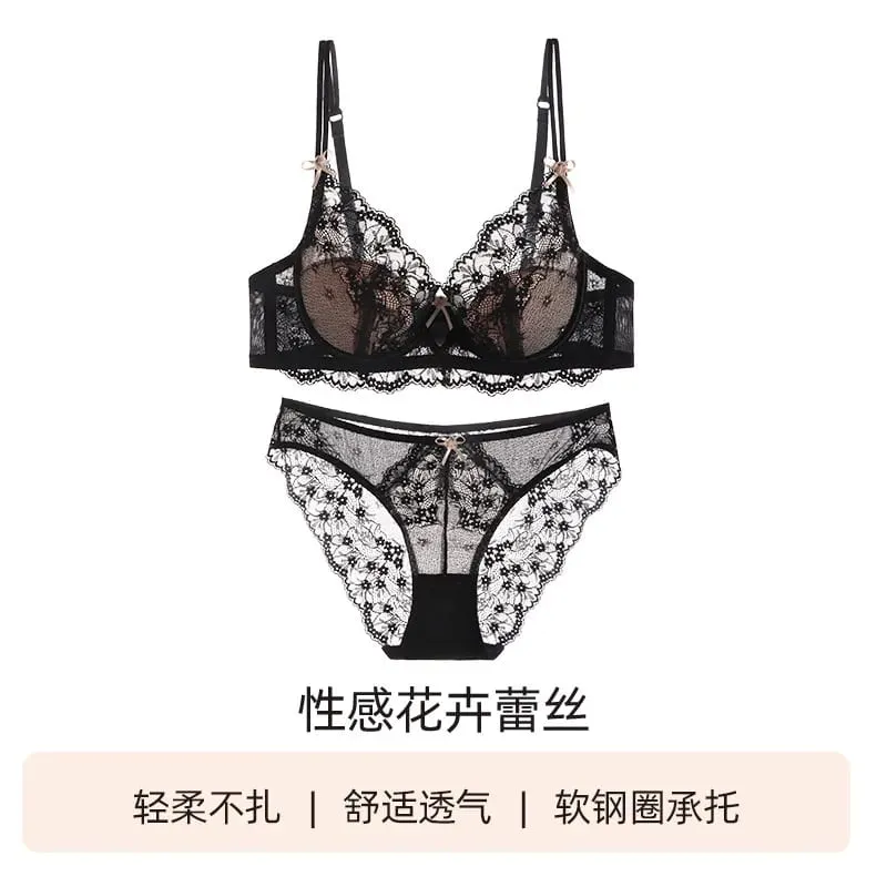Female Lace Full Cup Minimizer Bra Set Thin Push‑Up Anti‑Sag Comfortable Lingerie Underwear For Big Breast Soft Daily Intimates
