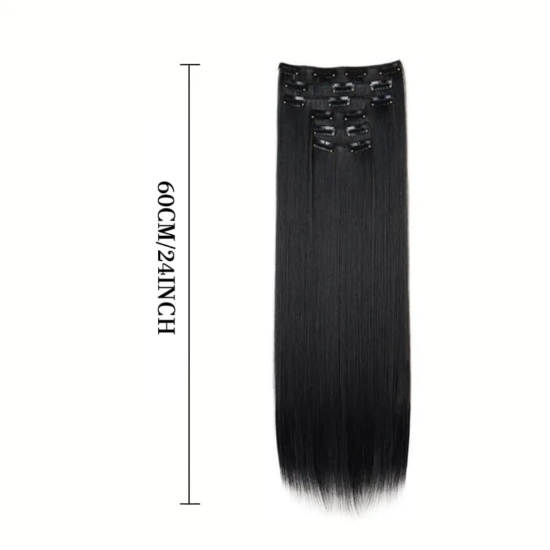 24Inch 16 Clips in Hair Extensions Long Straight Hairstyle Blonde Black Hairpieces Heat Resistant False Hair Daily Use Cosplay