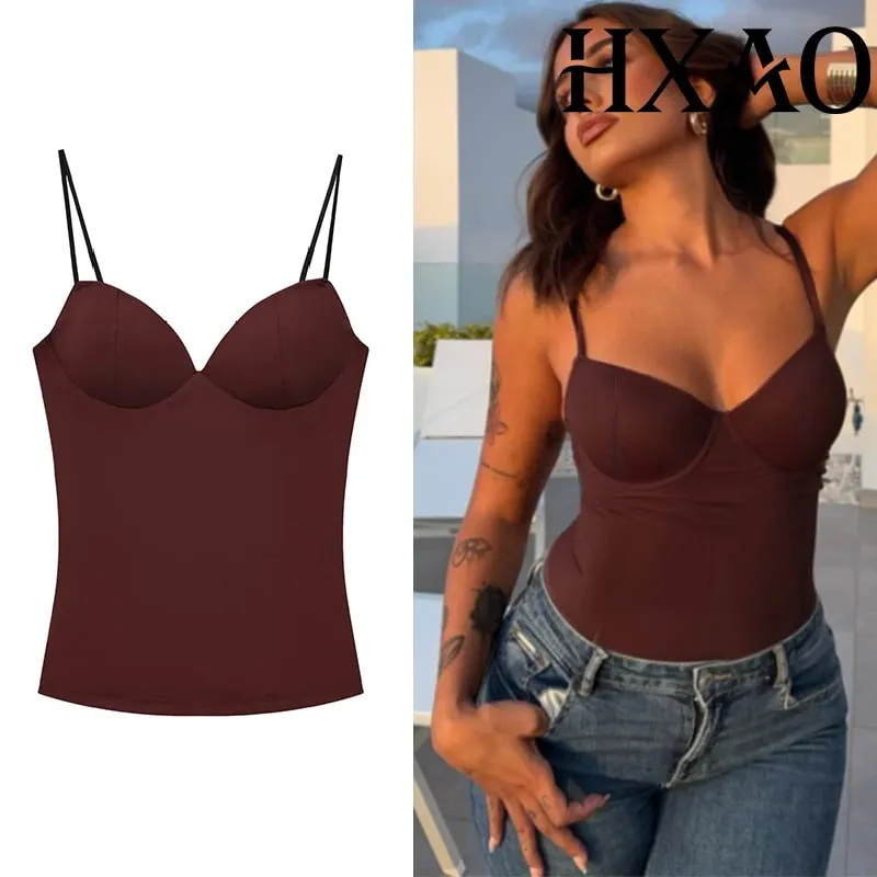 Sleeveless Crop Tops For Woman Corset Camisole Brown Top Women Bodycon Backless Sexy Tops With Straps Bustier Tank Tops