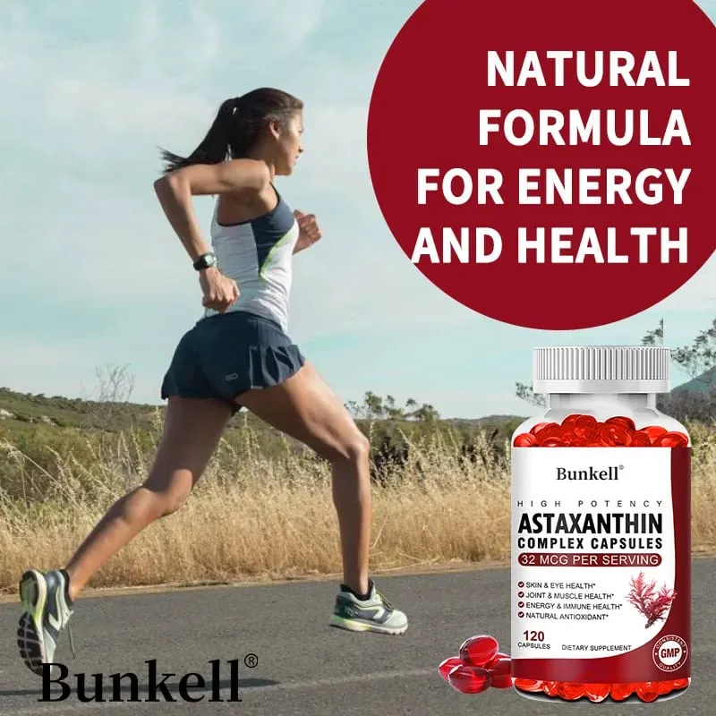 Bunkell Vegan Astaxanthin med fiskeolie og antratisk krillolie Antioxidant understøtter øjenhuds cellulær sundhed Ikke-GMO-kapsler
