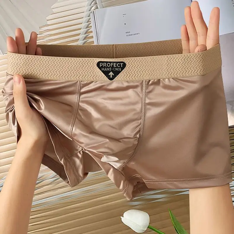 4-Piece Of Men's Underwear Summer Silk Thin Breathable Ice Silk Flat Angle Pants Solid Color Comfortable Casual Men's Underwear