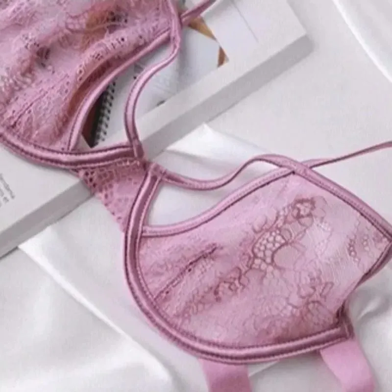 Reggiseno di pizzo ultra sottile e slip Lingerie sexy Set di biancheria intima Prospettiva Tentazione Sexy Set di reggiseno trasparente Reggiseno francese Rosa 2025
