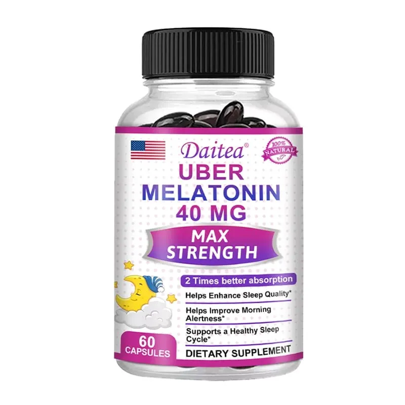 Daitea Super Melatonin Capsules-40mg Contain Vitamin C Help You Fall Asleep Faster Relieve Insomnia and Improve Sleep Quality