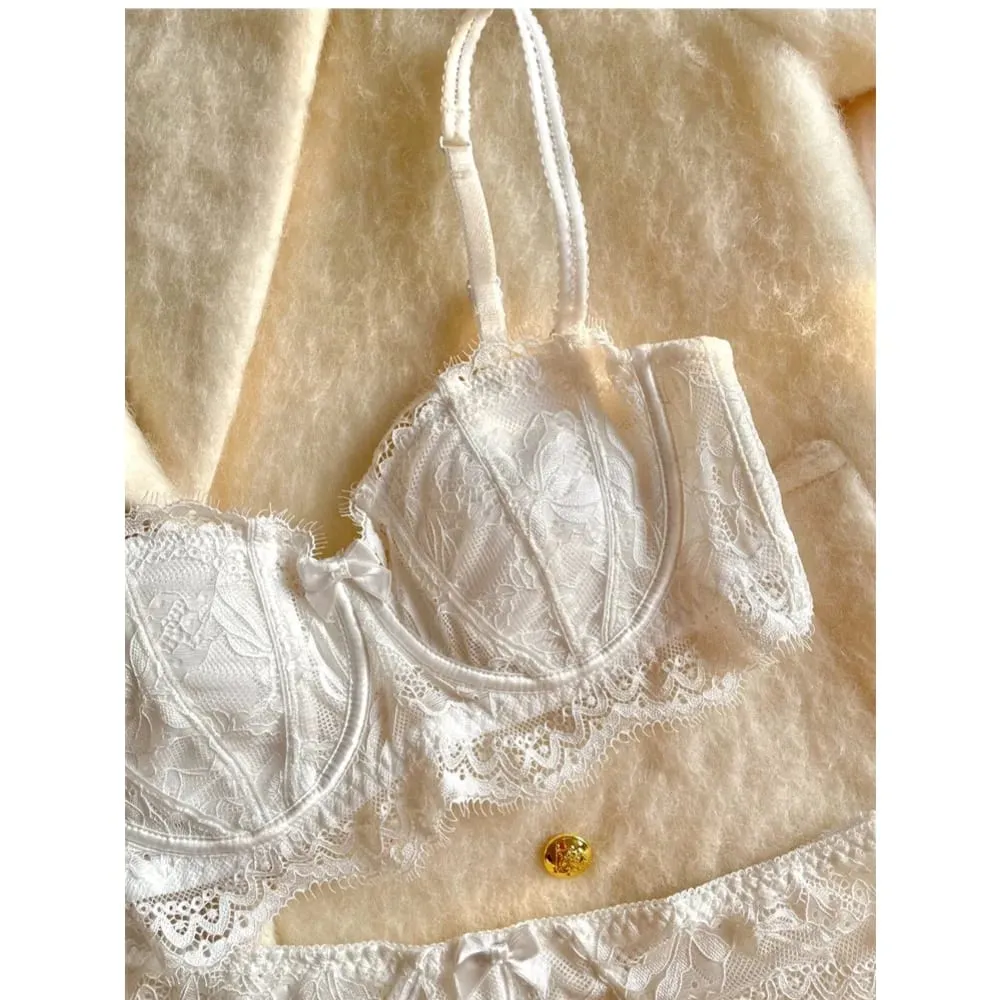 French Half Cup Rabbit Ear Bra Set Hot Sale Strapless Non‑Slip Minimizer Side Support Anti‑Sag 32‑38 Women Lingerie