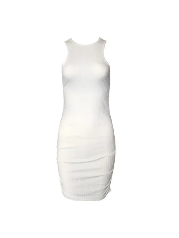 Sexy pruhy Nitě Pletení Slim Bodycon Šaty Dámské Jednobarevné Skinny Mini šaty bez rukávů Elegantní Club Party Vestidos