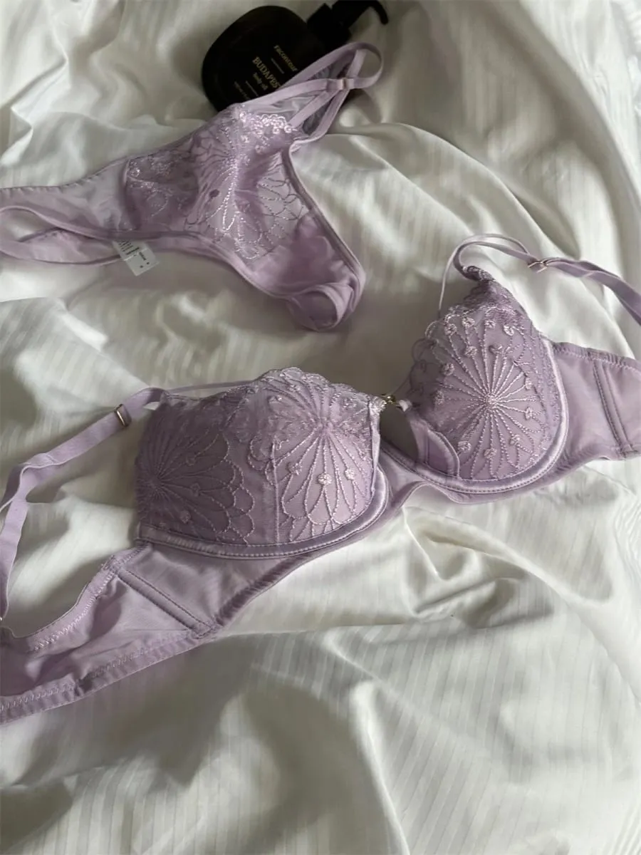 Purple niche lingerie gathered glossy bra anti-sagging gathered top support large size bra set women underwear