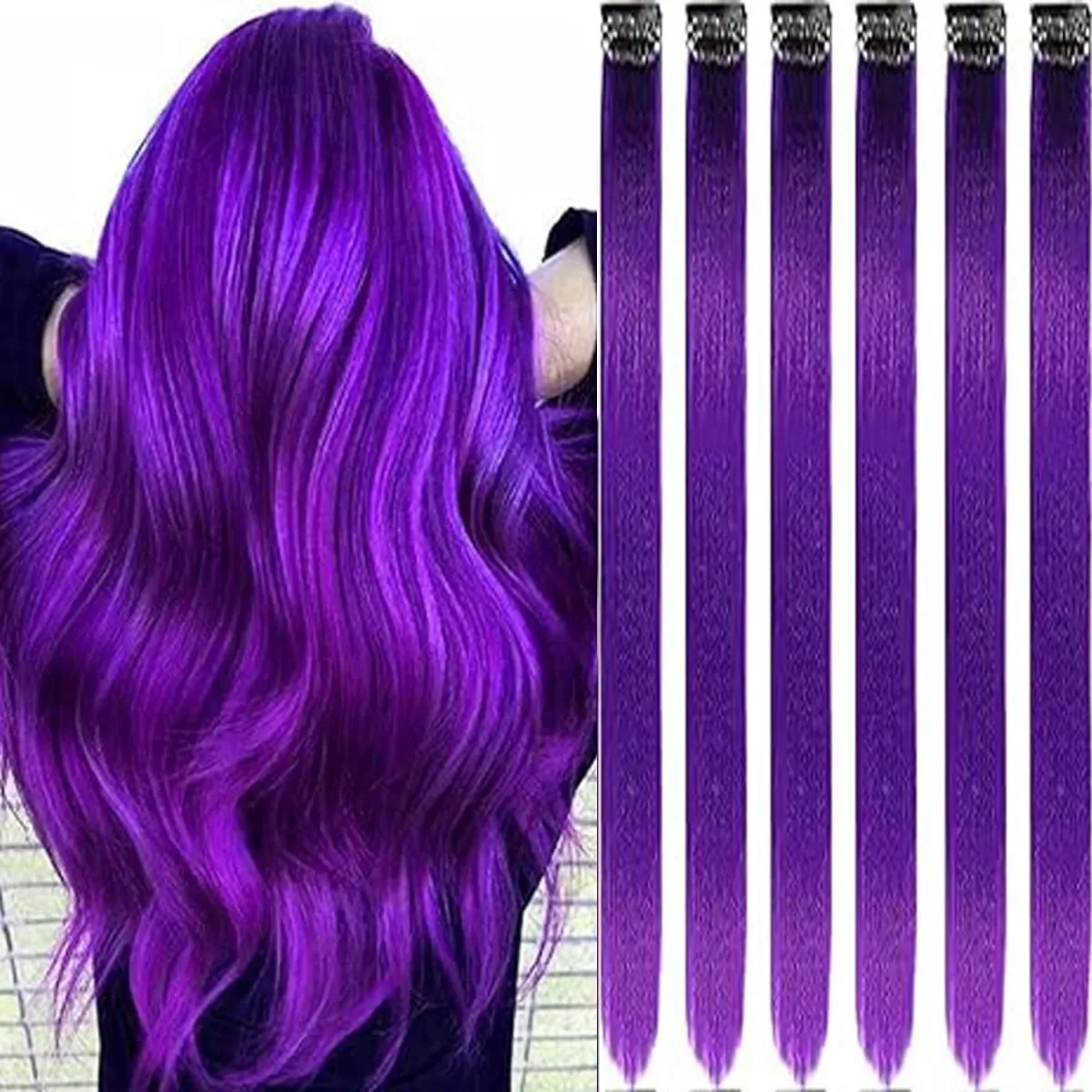 6 Pcs Clip Ins Hair Extensions 22 Inch Straight Colorful Clip In Hair Extensions Rainbow Party Highlights Synthetic Hairpiece