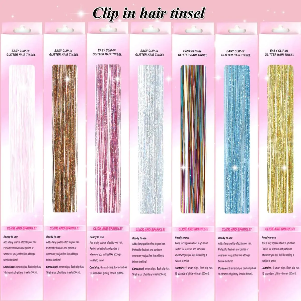 Clip in Hair Tinsel 12Pcs Heat Resistant Sparkly Glitter Fairy Hair Accessories for Girls Women Party Festival Decoration