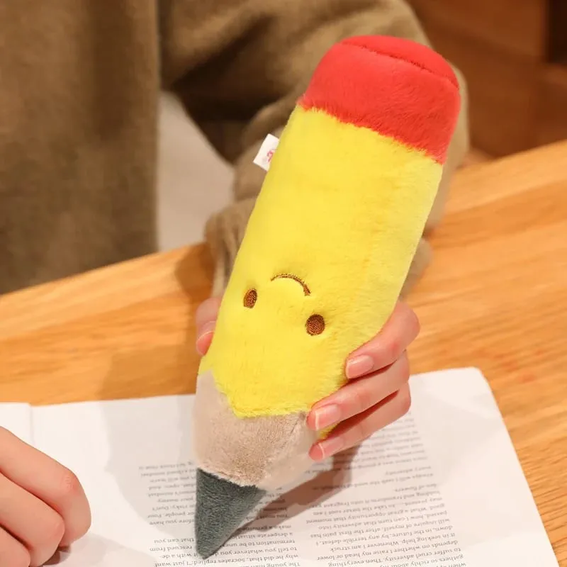 13/20cm Pencil Case Stationery Plush Humanoid Toy Stuffed Kawaii Eraser Ruler Doll Pendant with Loop Plushie Decor for Bag