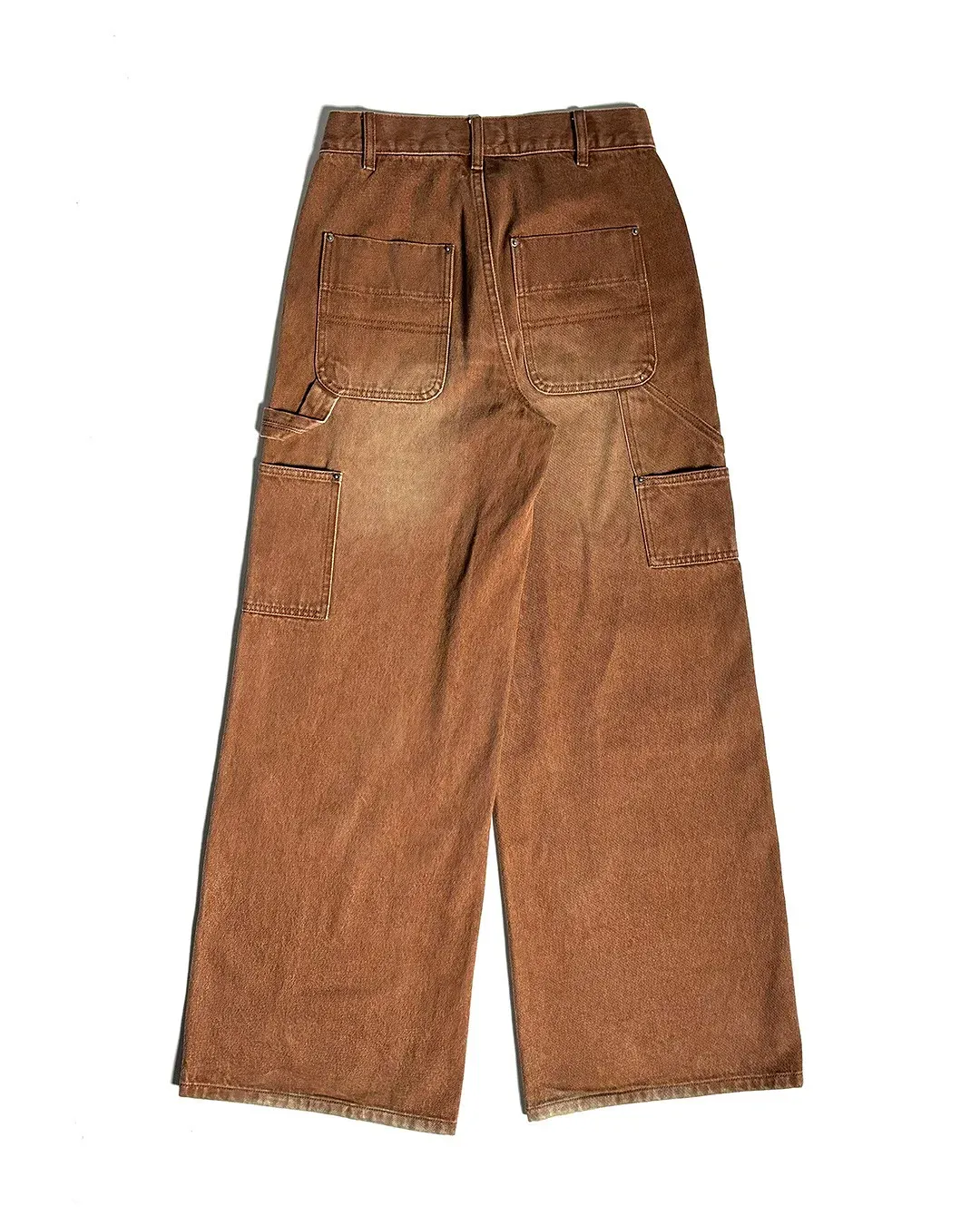 Jeans Tukang Kayu Coklat Kasual Pakaian Jalanan Celana Fashion Detail Kaki Lebar Bordir Saku Berat Pria Wanita Longgar Lembut Y2K