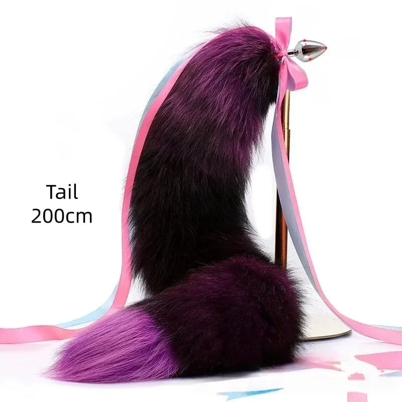 200cm Detachable Metal Butt Plug Fox Tail Cosplay Toys with Fetish Cosplay Fancy Dress Accessory for Couple BDSM Sex Flirt Prop