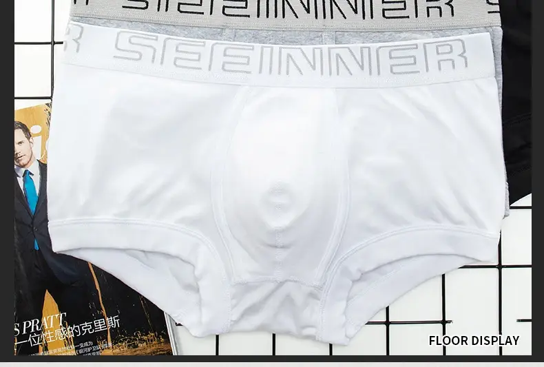 Seeinner Herren-Boxershorts, Baumwolle, U-Konvexbeutel, Unterwäsche, weiche, bequeme Unterhose, Cueca Masculina, M-XXL, Schwarz, Weiß, Grau