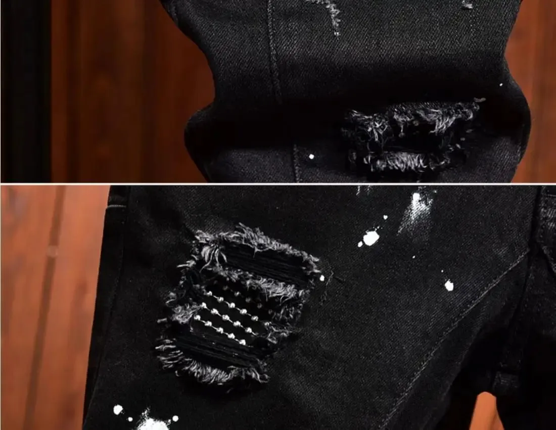 Pantalones vaqueros ajustados a la moda para hombre, parches con agujeros rasgados desgastados, diseño informal de primavera y otoño, pantalones coreanos de ropa de lujo