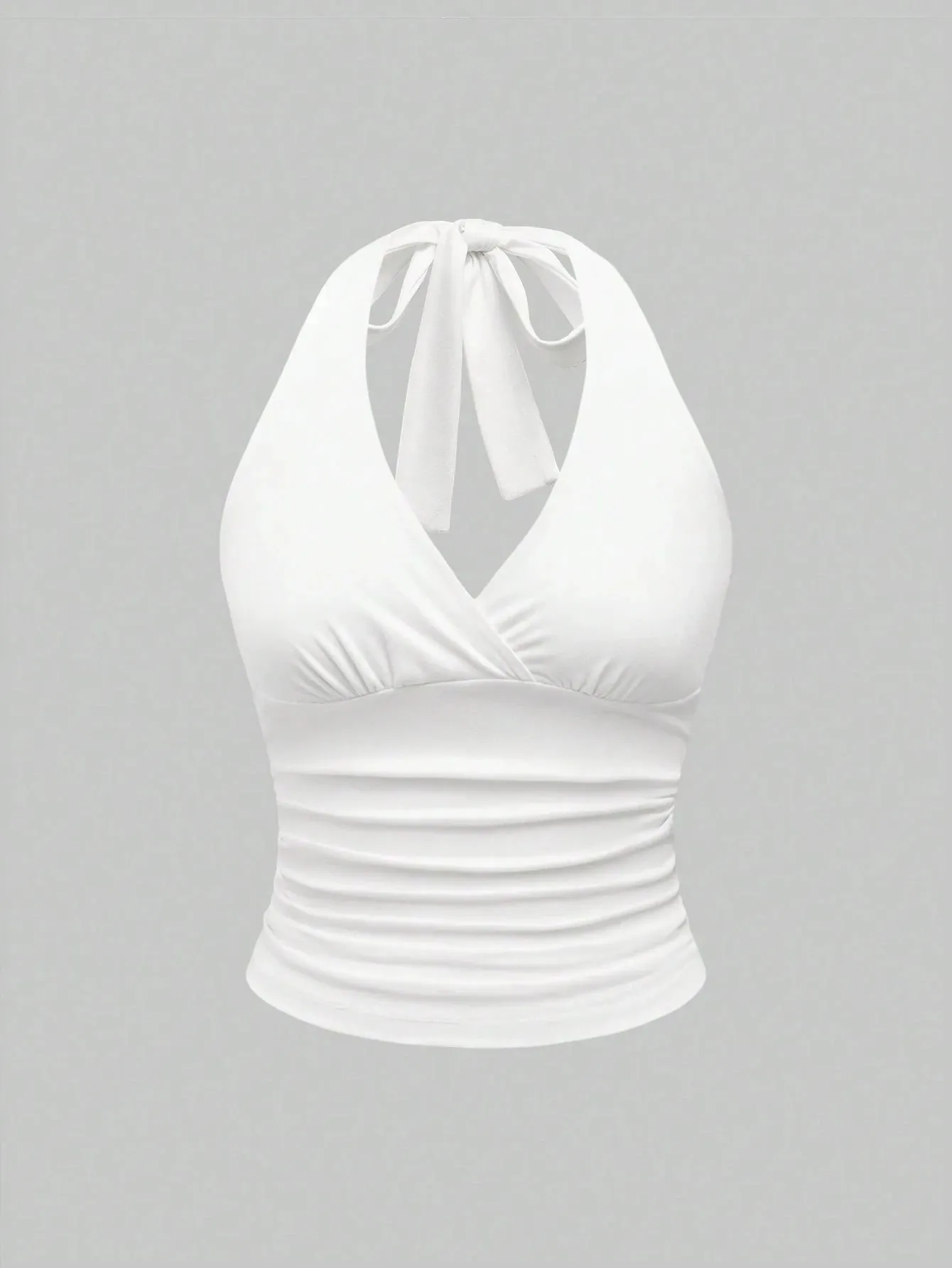 Solid V-hals Rygløs Halter Crop Top til Kvinder Sommer Sexet Y2K ærmeløs Ruched Top Streetwear