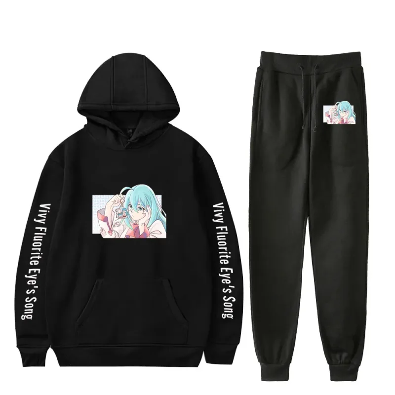 Harajuku Comfortable Vivy Fluorite Eye's Song Print Sweatshirt Sweatpants Hoodies+ Trousers Suit Boys/Girls 2 Piece Set Clothes