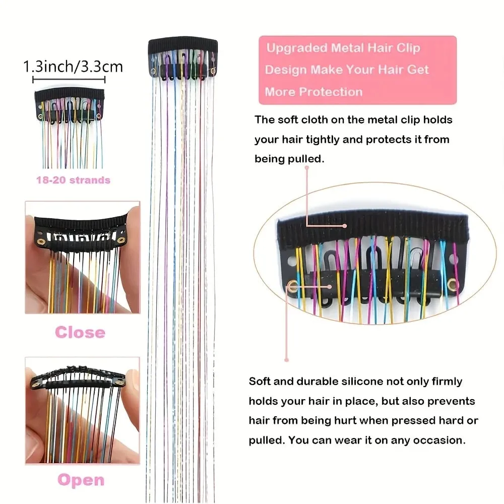 Hair Tinsel Clip in Rainbow Hair Accessories 24 Inch Fairy Hair Tinsel Kit for Women Glitter Extensions Synthetic for Christmas