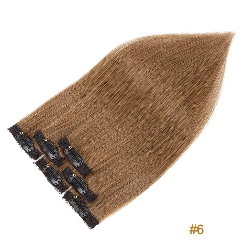 S-noilite 6 PCS Remy Clip In Human Hair Extensions Single Clip Ins Thick Hair Extensions Highlight Seamless Hairpieces for Women