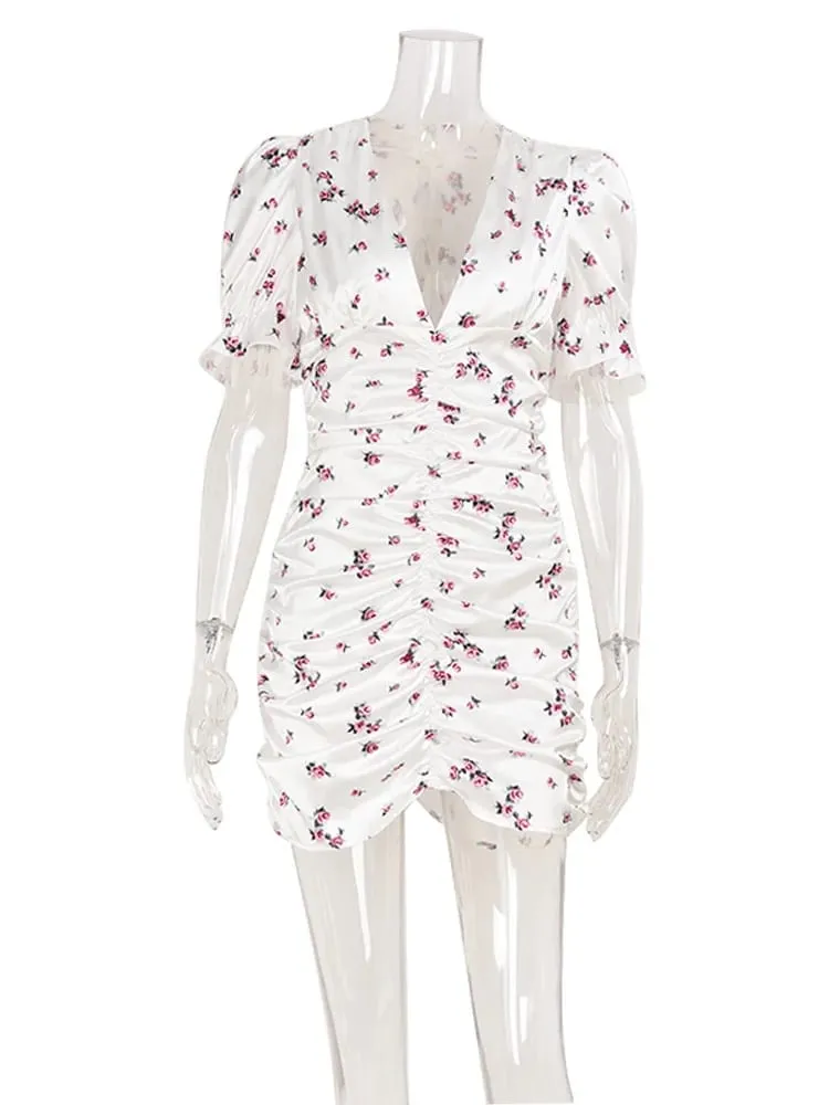 Nafouknutý krátký rukáv s výstřihem do V Potisky boků Dámské šaty Sexy klubové pouzdro Móda Dámské Bodycon Vestidos Róby Elegantní Slim — image 6