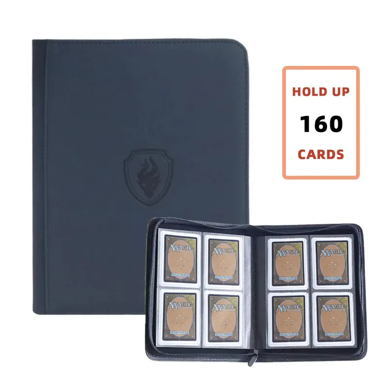 Holds 160 Cards|Trading Card Binder for 3”×4”Cards | 4-Pocket Double-sided Album |PU Leather Zipper Folder for TCG/Sports Cards