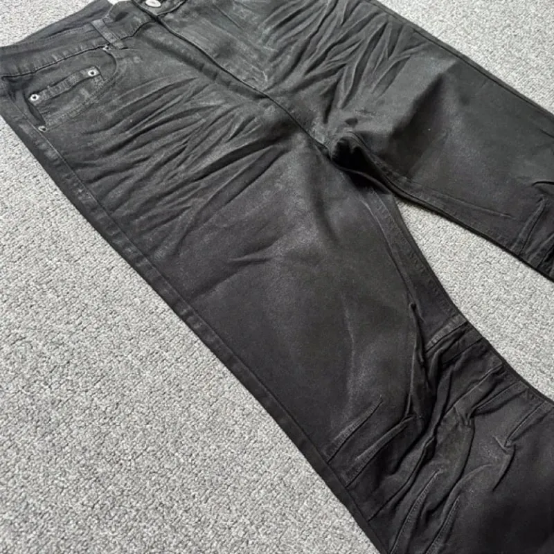 American Retro Heavy Industry High Street Coated Micro-Flared Jeans for Men Black Gothic Vintage Casual Loose Jeans Autumn New