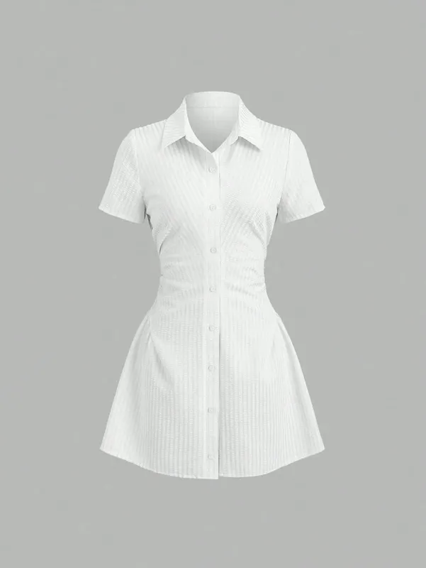 Women's Summer Mini Dress V Neck Bubble Sleeve Pleated A Line Shirt Dress Casual Short Dresses for Women