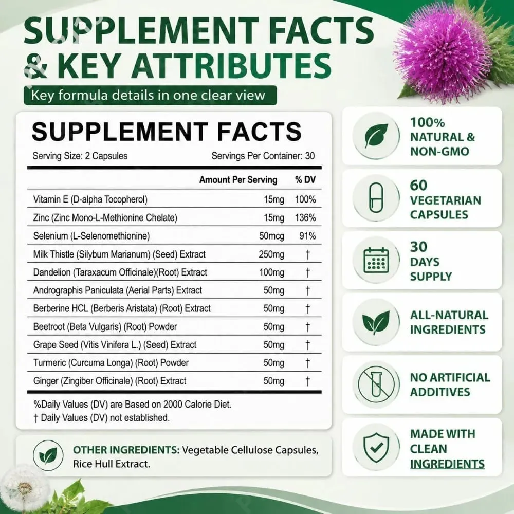 Acentialabs Liver Cleanse & Detox Capsules with Dandelion Milk Thistle Extract for Liver Digestion Health Support 60 Capsules