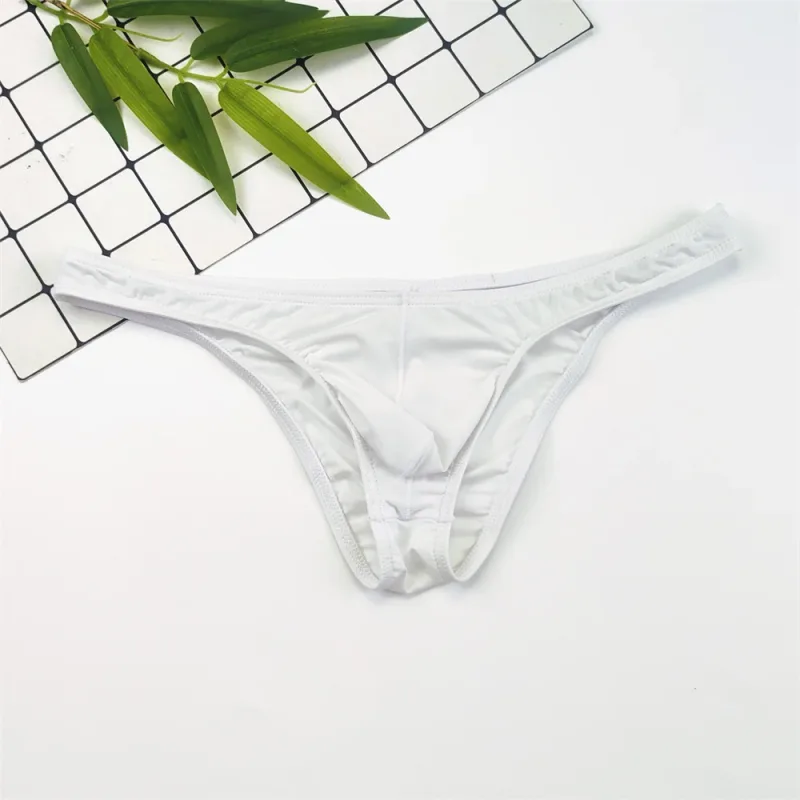 4PCS Men High Fork Briefs Mid Waist Elastic Ice Silk Brief Summer Underpants Ice Silk U Convex Pouch Male Underwear Silky Shorts