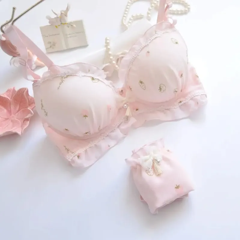 Two-Tone Water Soluble Lace Bralette Set No Underwire Soft Embroidery Cute & Girly Lingerie