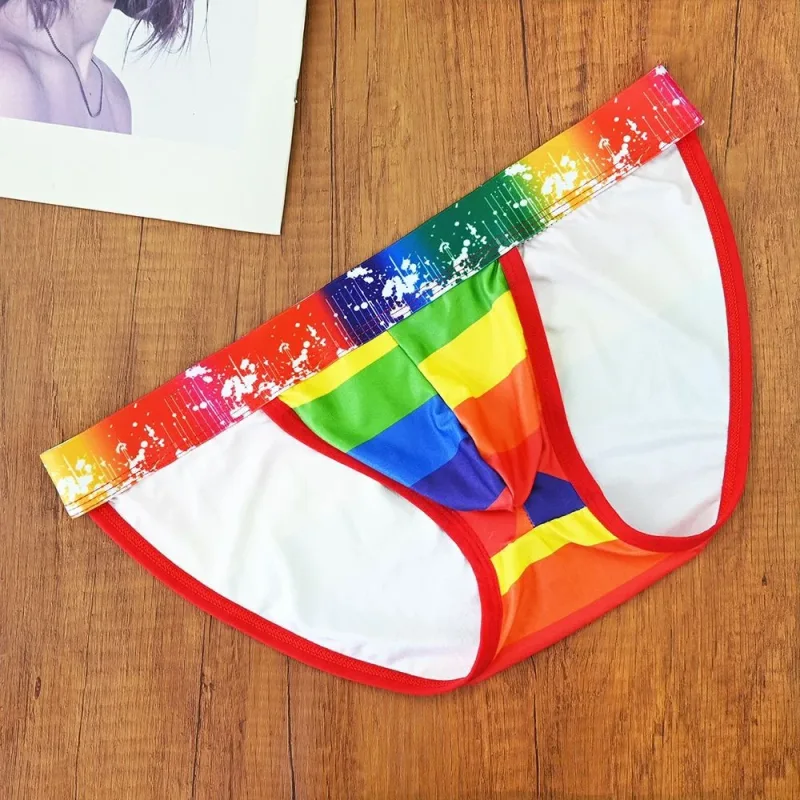 New Man U Convex Pouch Underwear Sexy Rainbow Stripes Briefs Male Swimwear Europe Size S/M/L/XL