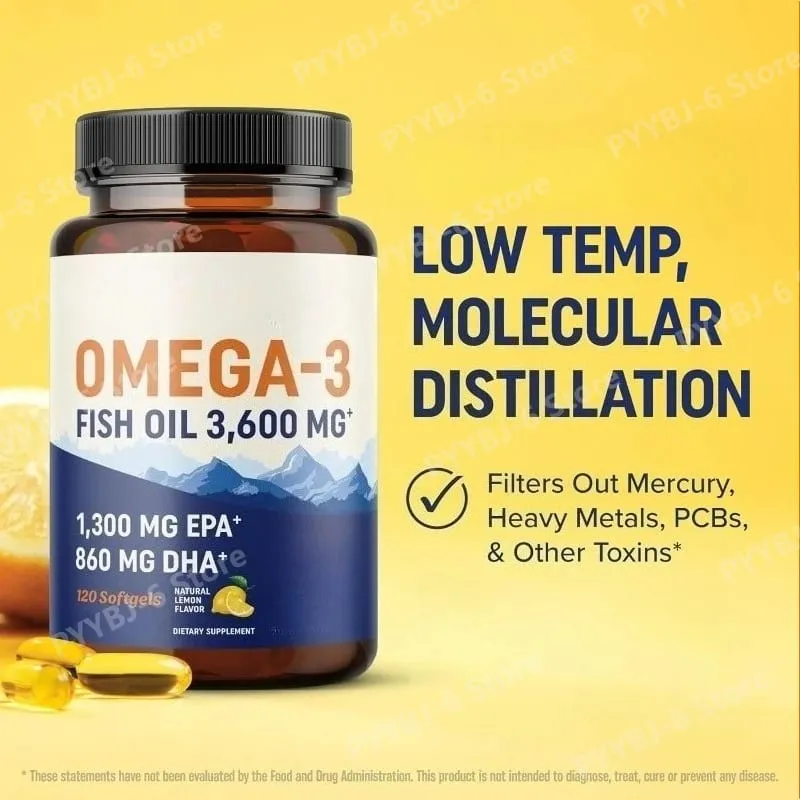 Omega-3 Fish Oil 3600mg EPA DHA 120 Softgels Non-GMO Dietary Supplement Supports Heart Brain Eye Joint Health Immune System
