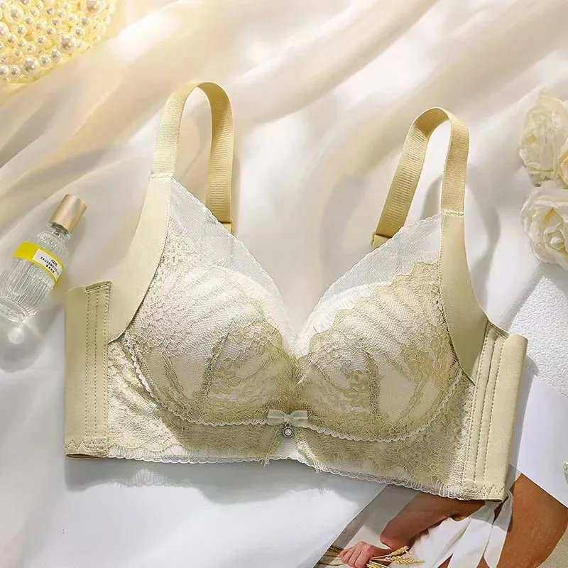 Sutiã push-up de renda bordado sexy feminino respirável ajustável lingerie anti-flacidez sem copo vazio para conforto de suporte