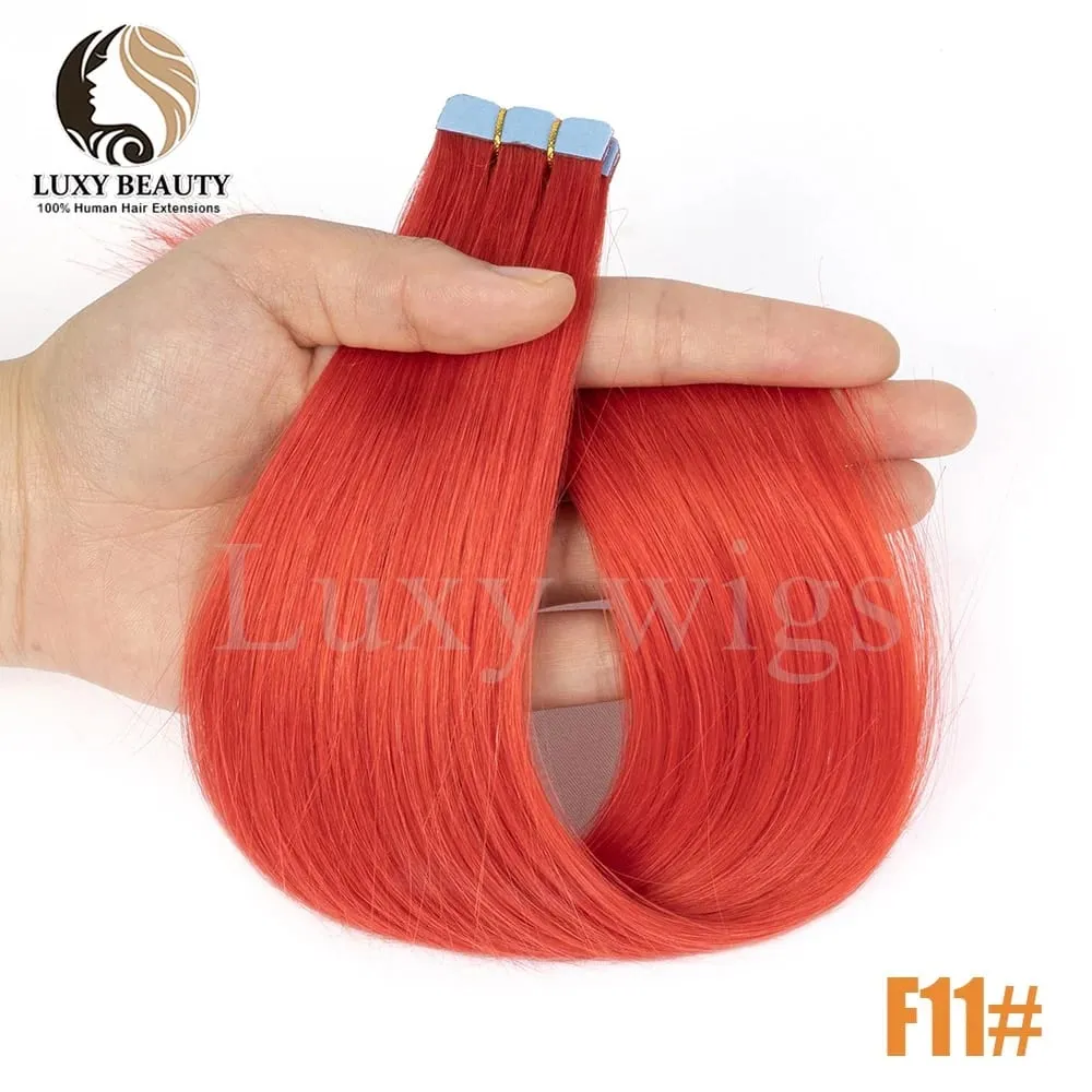 Colored Pink Mini Tape in Human Hair Extensions Invisible Seamless Tape in Hair 10pcs Pink Red Green Purple Blue Mini Tape Hair