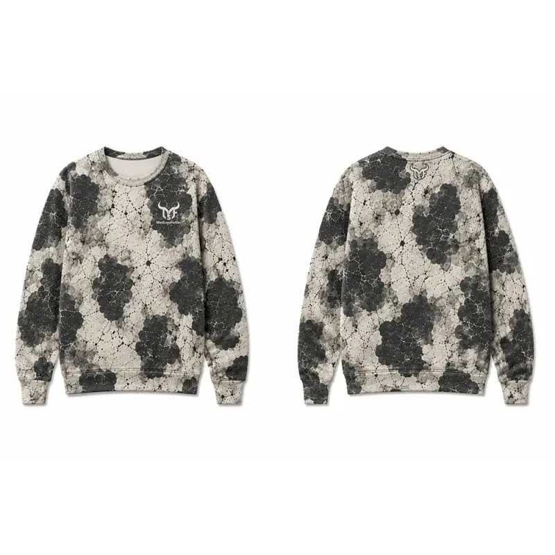 Western-inspired Fossil-print Cow Pattern Sweatshirt Men Vintage All Over Print Pullover Streetwear Unisex Casual Long-sleeved