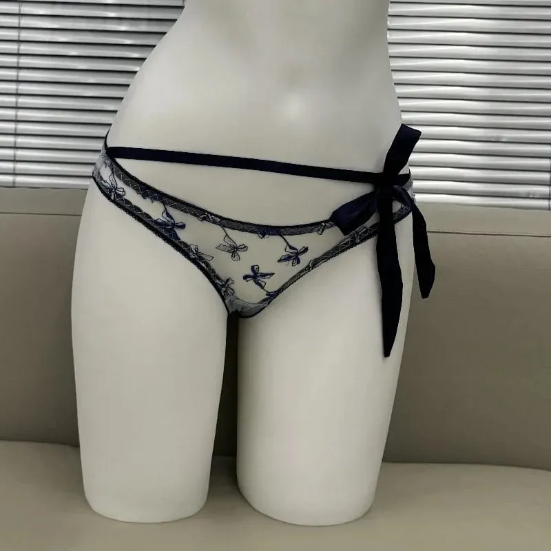 Women's Embroidered Ribbon Bow Bralette & Panty Set Butterfly Mambo Pure Desire Wireless Comfort Bra for Daily Wear MOYISU Sexy