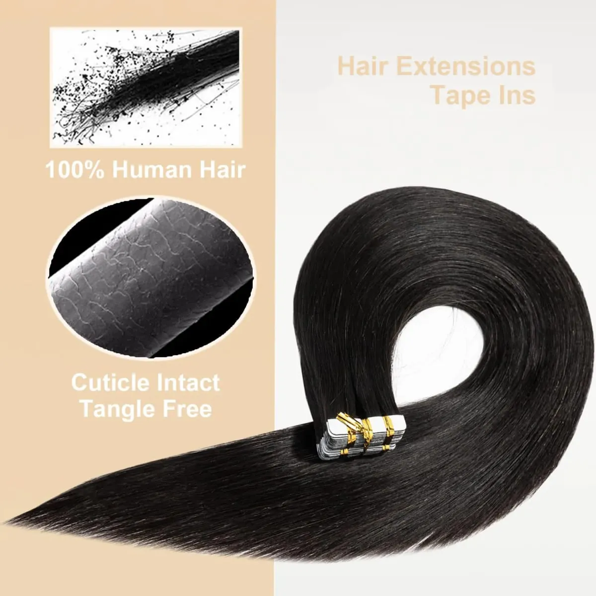 Straight Tape Ins Hair Extensions 50g Natural Black 100% Human Hair Tape In Invisible Glue Seamless Full Head Adhesive 26 Inches