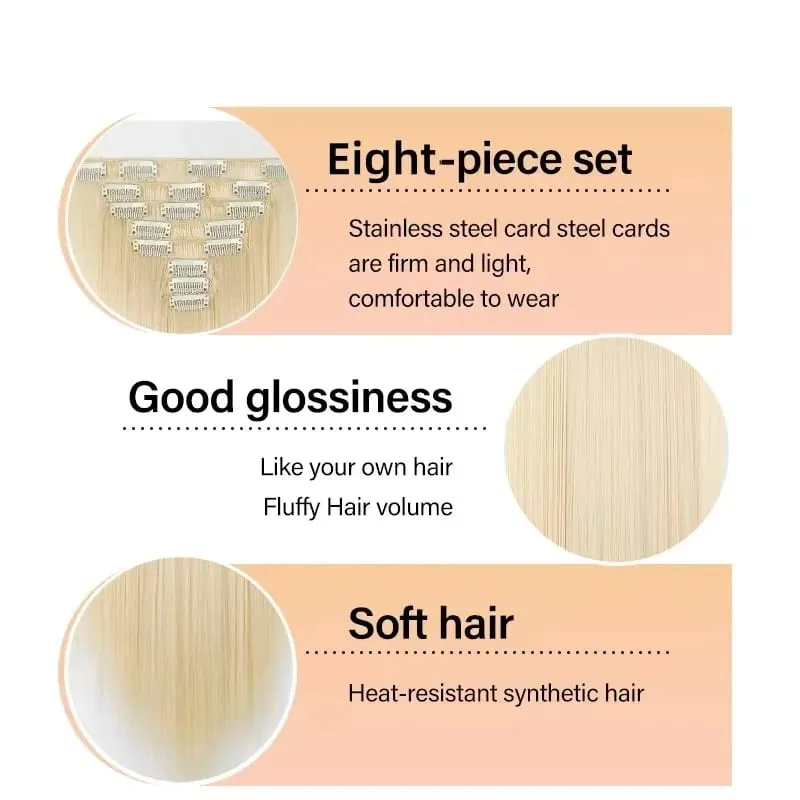 22Inch Long Straight Wavy Hair Extension 8Pcs/Set 17 Clips High Tempreture Synthetic Hairpiece Clip In Hair Extensions Cosplay