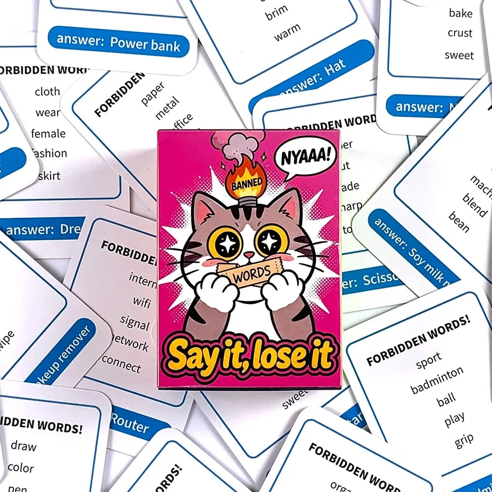 Say It Lose It Banned Words Guessing Card Game Cartoon Cat Design Family Party Interactive Board Game Holiday Entertainment Game