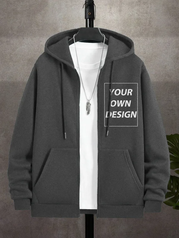 M-3XL Men Personalized Custom DIY Print Casual Fashion Zip-Up Hoodies Loose Youth Coat Basic Campus Sportswear Street Pocket Top