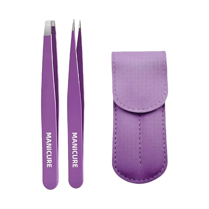 2 Pcs Set Professional Tweezers with a Storage Case Perfect for Removing Facial Hair Splinters And Ingrown Hairs Eyebrow Clip