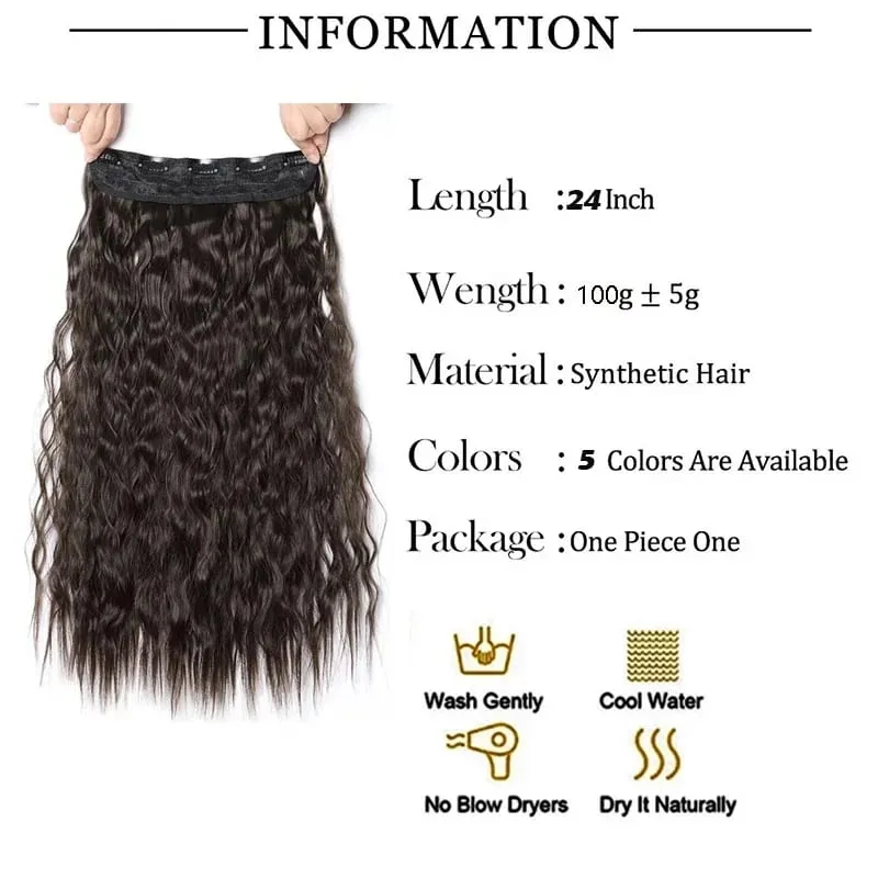 24Inch Synthetic Long Kinky Curly Hair High Temperature Corn Wave Hair Extension Clip in Fiber Hairpieces for Women