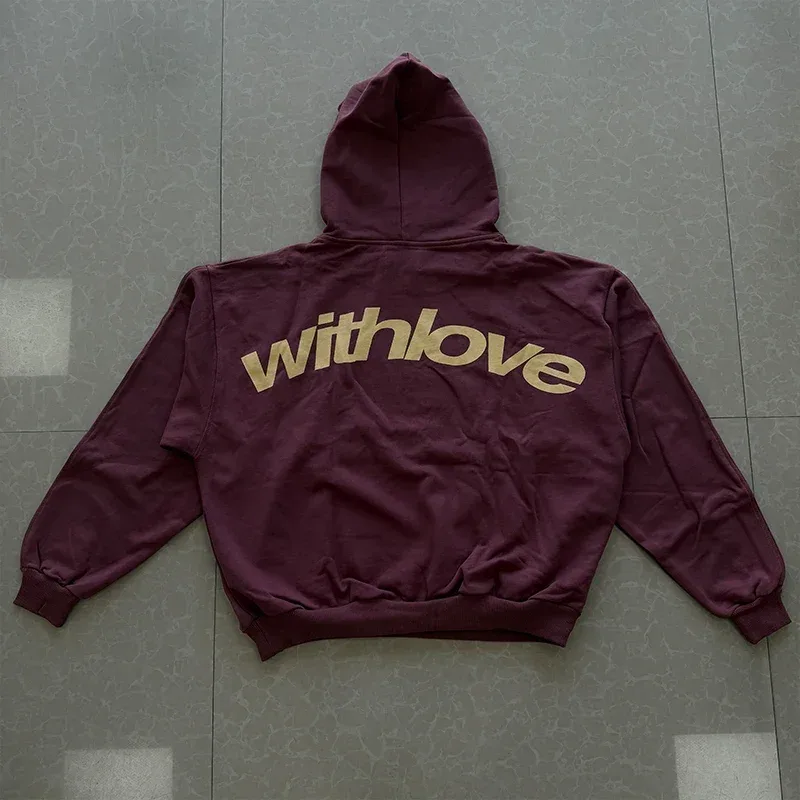 Men's With Love Cursive Text Graphic Hoodie Sweatshirt Oversized Streetwear Pullover Casual Autumn Winter Hooded Top