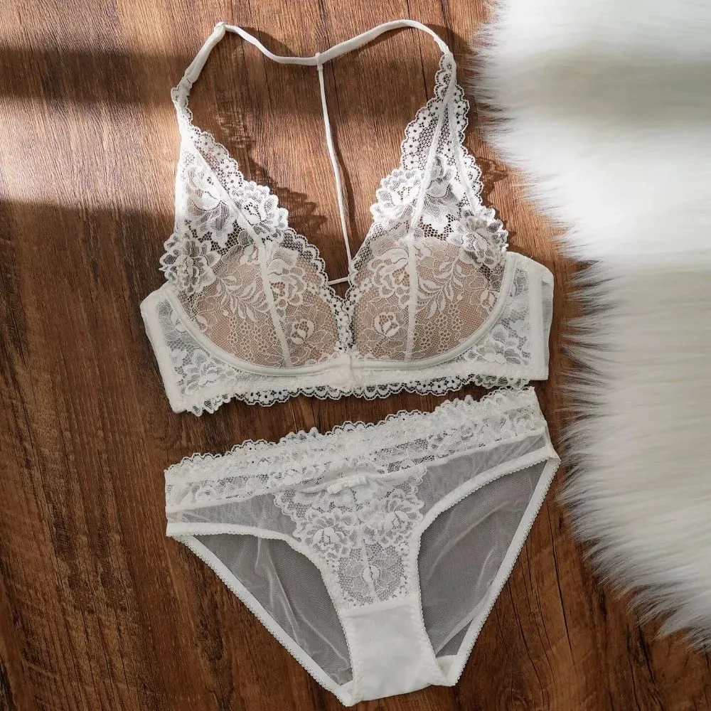 French Lace Halter Neck Bralette Women Wire Free Thin Cup Push Up Anti Sagging Small Bust Sexy Pure Desire Daily Lingerie 32-38 — image 3