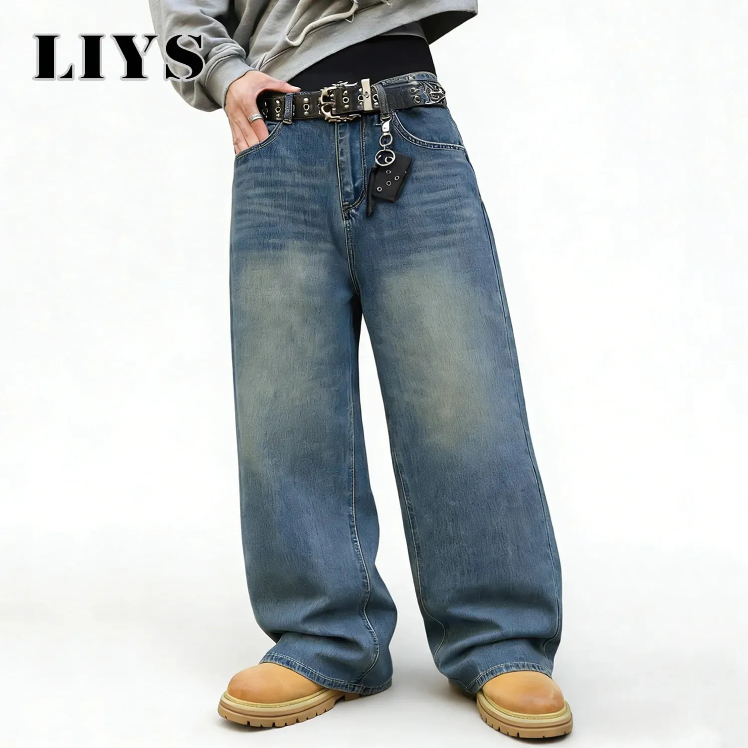 American Retro Men's Women's Ultra Baggy Wide Leg Jeans Four Seasons Street Oversized Fashion Denim Pants Unisex Clothes