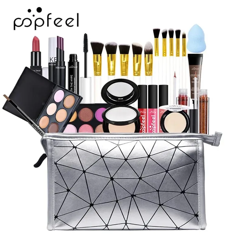 Kit Solek Profesional untuk Krim Pembayang Mata Gadis Beg Mekap Penyuci Pemerah Bibir Lip Gloss Gincu Berus Solek Set Solek Wanita