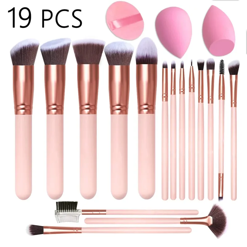19 PCS Makeup Brush Set Include Makeup Sponge Premium Synthetic Foundation Powder Concealers Eyeshadow Blush
