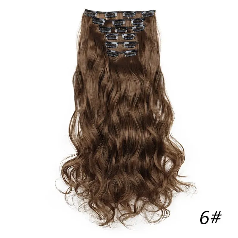 Synthetic Long Curly 16 Clips Hair Extension Heat Resistant Fiber Black Brown Hairpiece for Women Cosplay Wig Halloween Wig Part