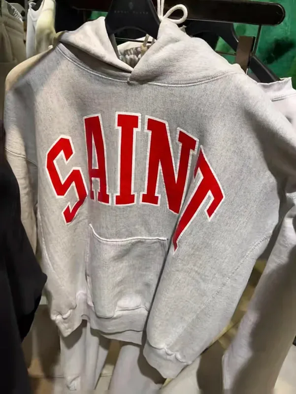 24FW SAINT Vintage Angel Printed Distressed Women Men Hooded Sweatshirt Hoodies Oversized Men Casual Cotton Pullover Hoodie