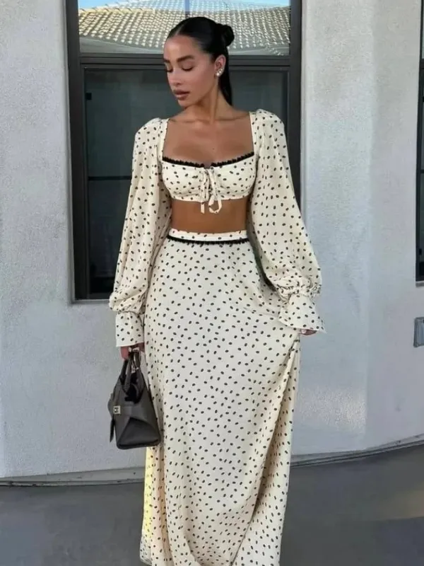 White Pink Floral Choker Neck Dress Women Elegant V-neck 3/4 Sleeves Peplum Ruffle Hem Long Dresses 2026 Lady Daily Vestidos New