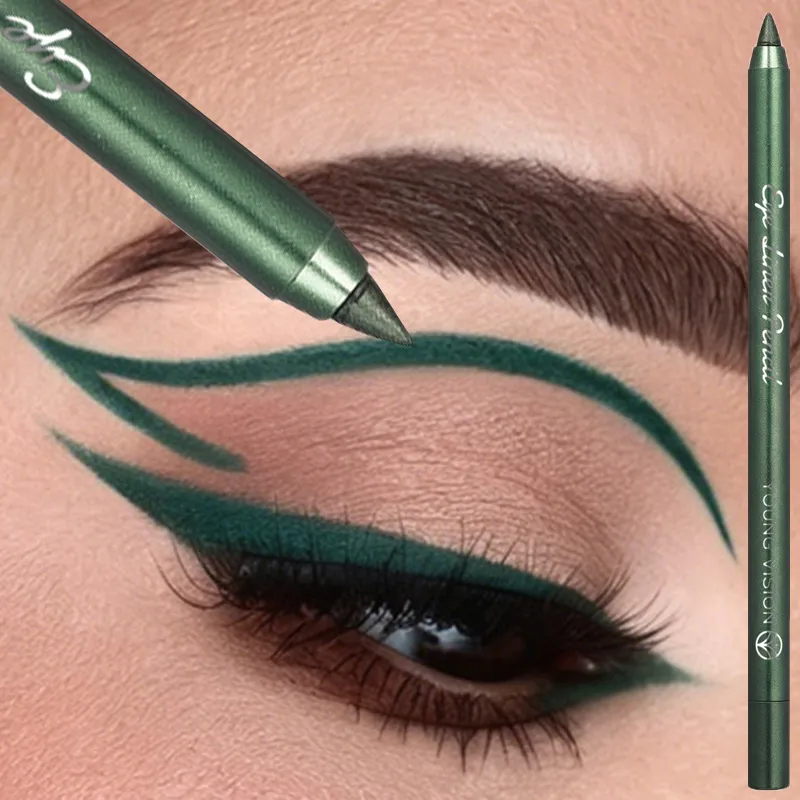 1Pc Waterproof Blue Green Eyeliner Pencil Smudge-Proof Long-Lasting Pearlescent Glitter Eye Liner High Pigmented Punk Eye Makeup