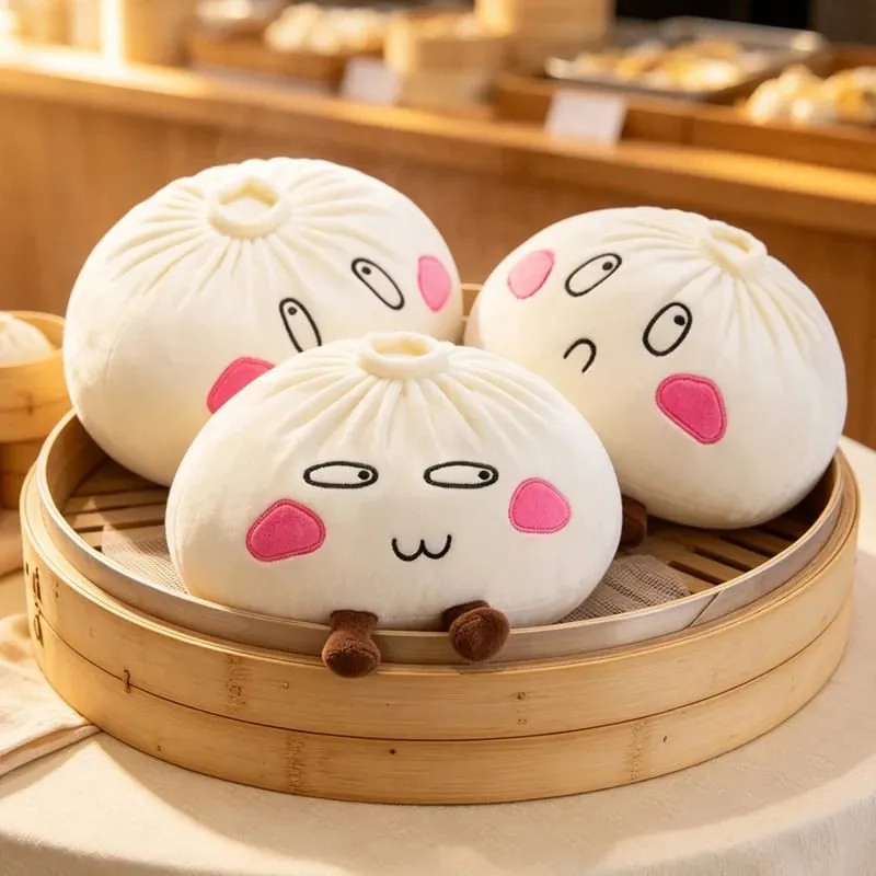 Kawaii לחמנייה מאודה כרית קטיפה מצוירת Baozi ממולא צעצוע עם רגליים כרית צורת מזון רכה תפאורה מצחיקה מתנת יום הולדת לילדות